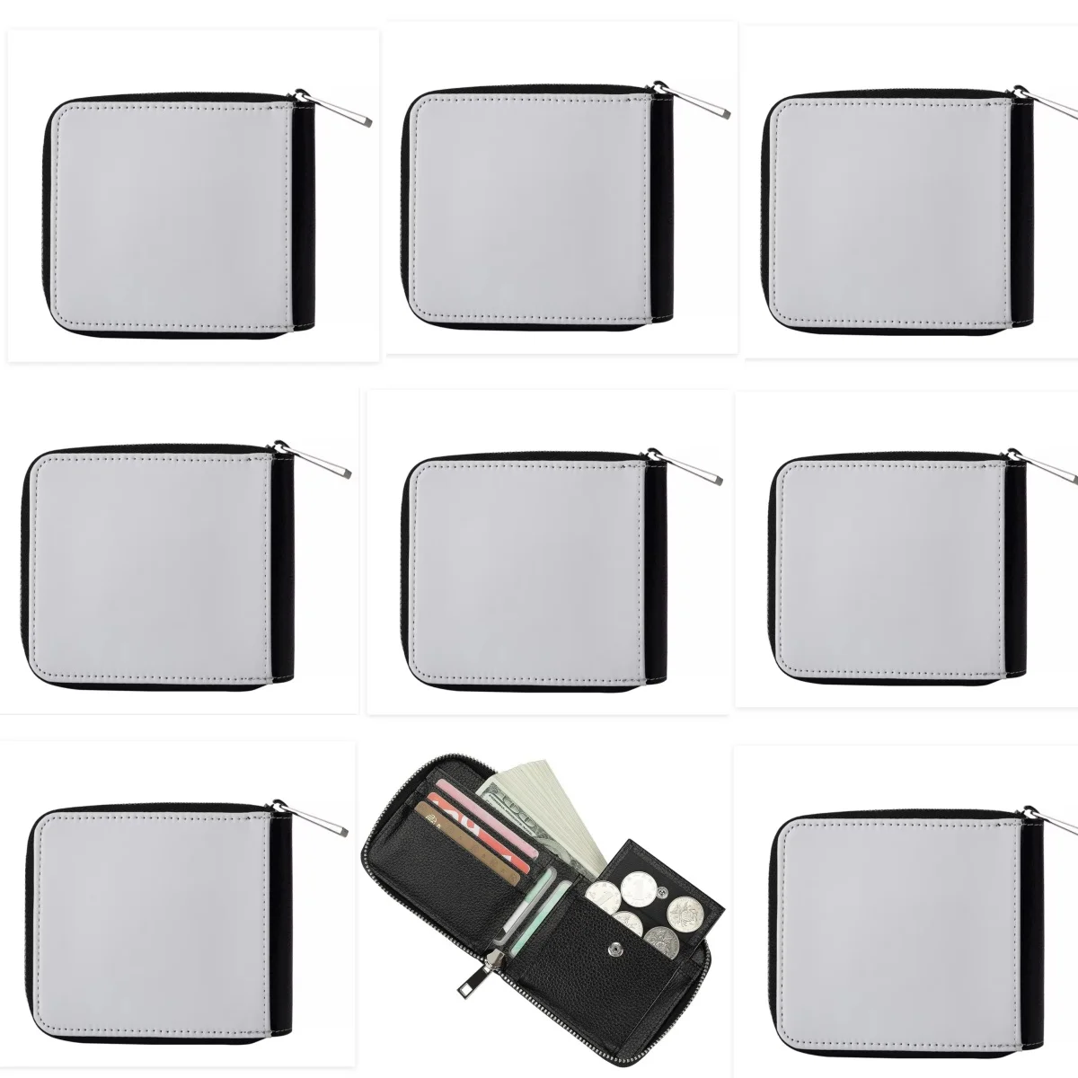 

10 Pcs Sublimation Blank Pu Leather Men Wallet Purse Bi-Fold with Coin Multi Card Bags Gift for Heat Transfer Print