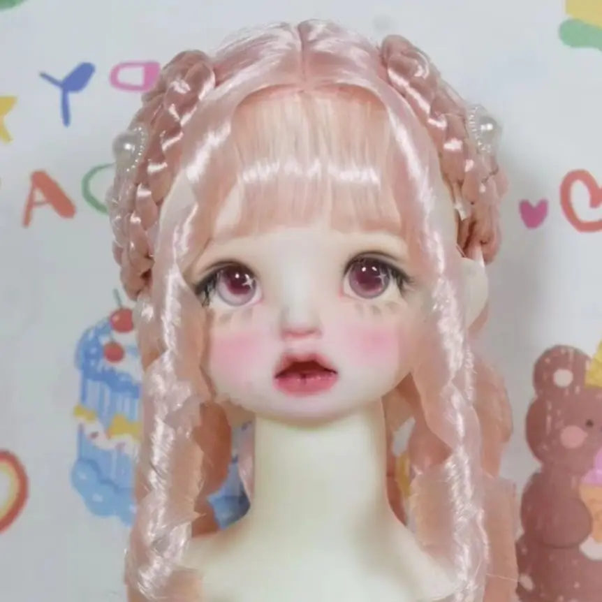ファッション-1-4-1-6-bjd-人形の髪、ピンクカラーミルクシルクストレートウィッグ前髪カーリー送料無料