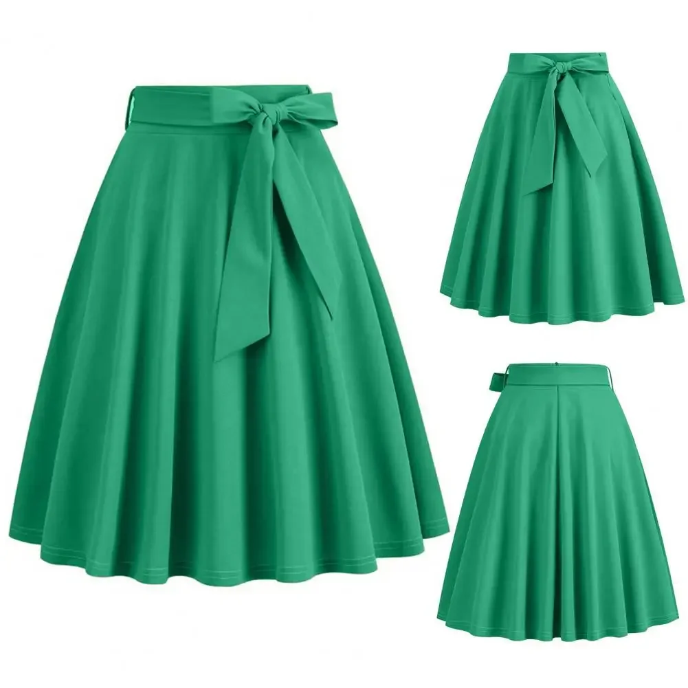 High-waisted Skirt Midi Skirt Elegant A-line Skirt with Belted Tight Waist Soft Ruffle Detail for Women Solid Color High