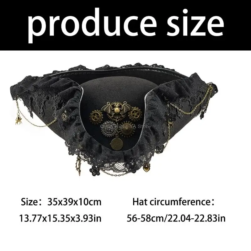 Lace Trim Bat Gear Pirate Hat Breathable Adult Roleplay Headpiece For Halloween Costume And Victorian Theme Party Props view 6