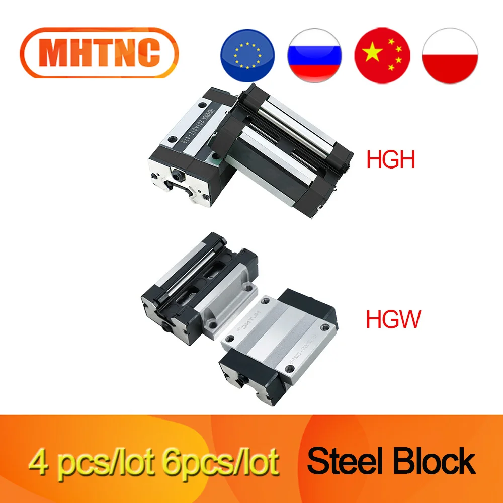 MHTNC steel blocks slider carriages 4pcs/lot HGH15CA HGW15CC HGH20CA HGW20CC linear guide bearing for CNC Router