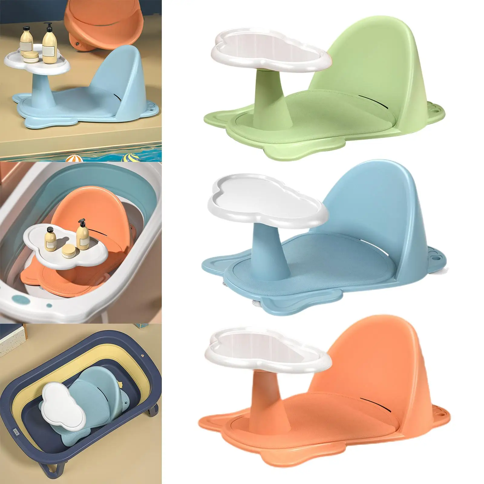 Cute Shape Seat, Suction Bath Seat Support Anti Slip Detachable Shelf Bathroom for baby 6-18 Months Shower Accessories