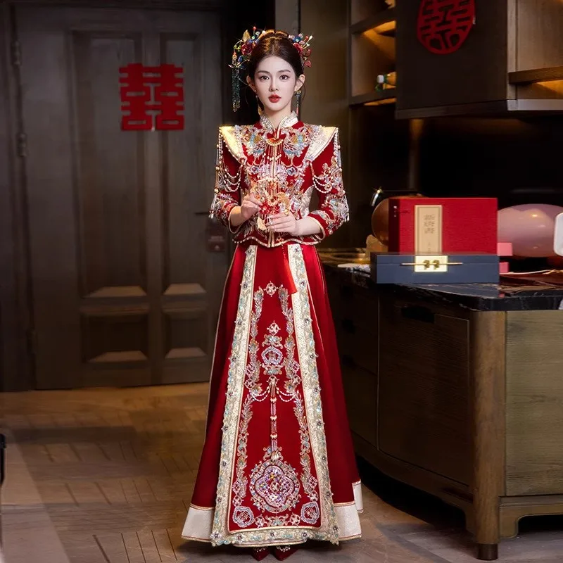 Gaun beludru gaya Cina ukuran besar baru