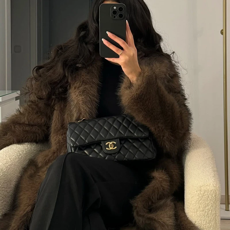 Neo Mint Vintage Luxus Lange Faux Fuchs Pelzmantel Frauen 2024 Winter Warme Flauschige Pelz Jacke Weibliche Straße Pelzigen Oberbekleidung mantel