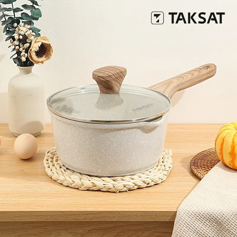 TAKSAT Natural Maifan Stone Non-Stick Saucepan, Heat Milk and Cook Baby Food with Induction and Gas Cooker