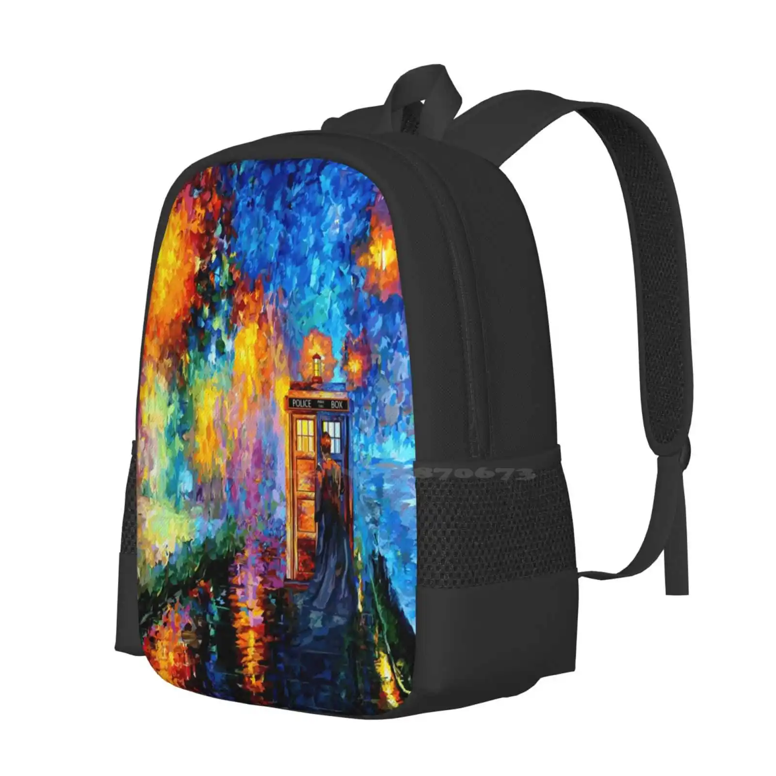 Mysterious Man At Beautiful Rainbow Place Pattern Design Bag Student'S Backpack Happy Fun British Dreamscape Phone Booth Phone