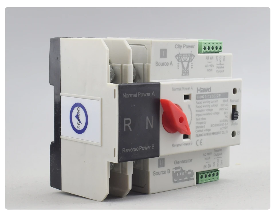 AC110V 100A Dual-Power Automatischer Transferschalter 35mm Schienenmontage 2P ATS Generator-Umschalter – Detail 6
