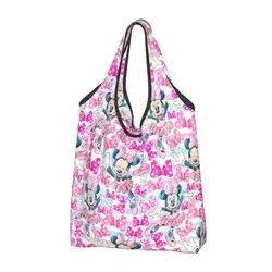 Custom Minnie Mickey Mouse Groceries Tote Shopping Bags Women Kawaii Shopper Shoulder Bags Big Capacity Handbag