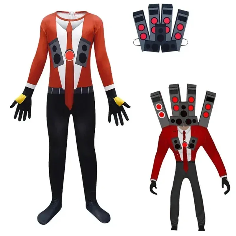 Anime Skibidi Toilet Cosplay Audio Man Camera Man Tv Man Costume Jumpsuit Mask Full Set Halloween Party Men Adult
