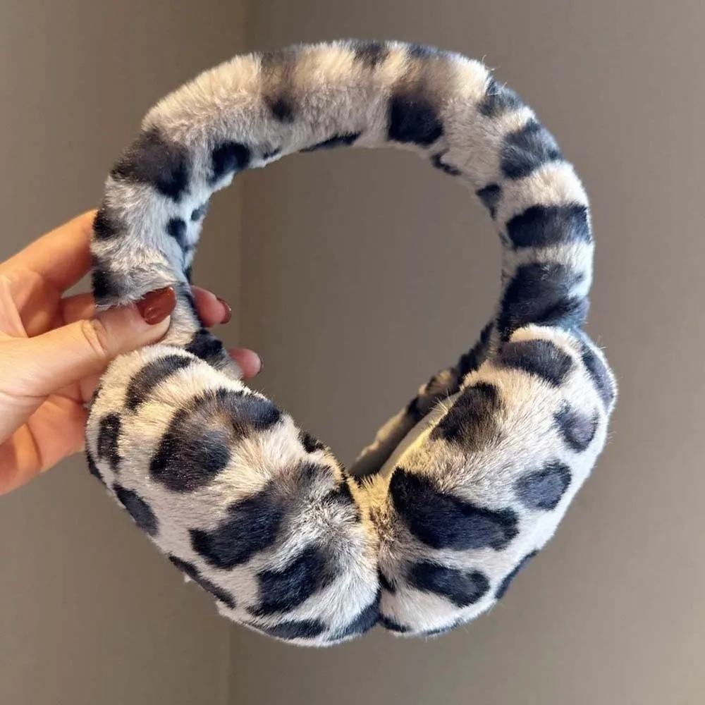 Collapsible Leopard Print Earmuffs Soft Faux Fur Plush Ear Warmers Comfortable Windproof Foldable Ear Covers Ladies