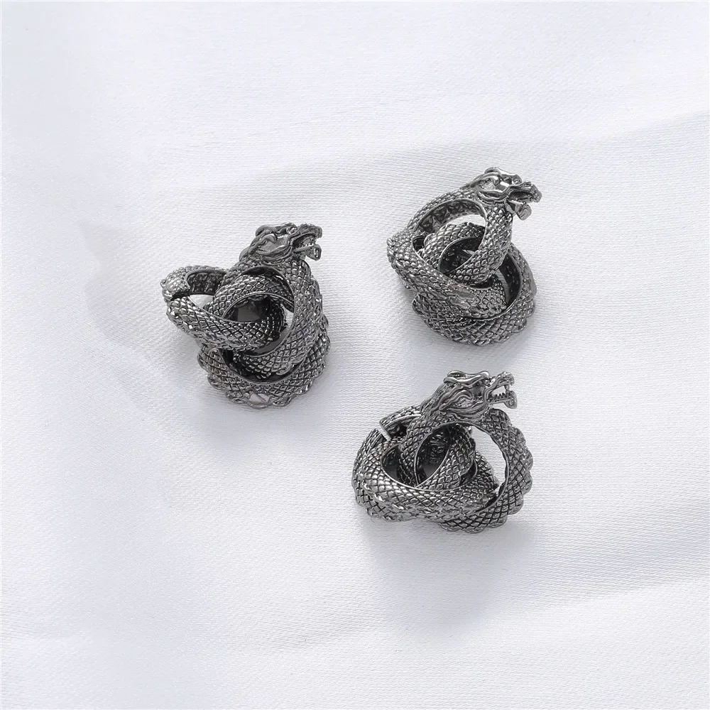 18K Gold Color Gun Black Dragon Three-ring Coil Dragon Spacer Bead Diy Bracelet Woven Bracelet Rope String Jewelry Accessories