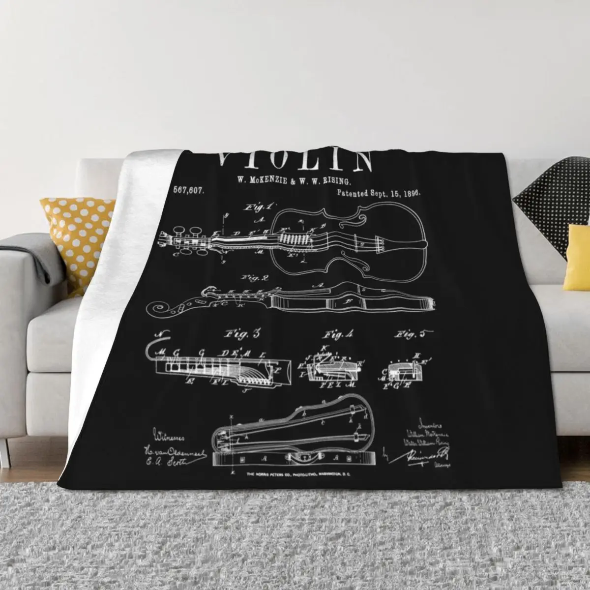 

Violin Old Vintage Patent Drawing Print Throw Blanket Luxury Thicken Luxury Throw Thins Luxury Blankets