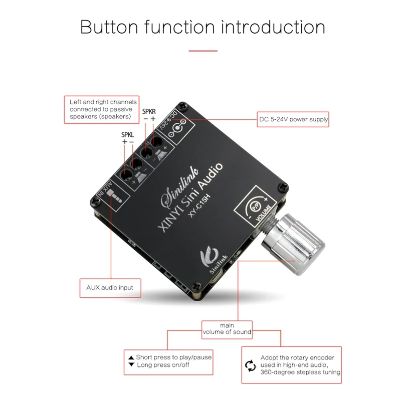 XY-C15H 20Wx2 Stereo Bluetooth Digital Power Amplifier Board Module Dual Channel 360 Degree Stepless Tuning Board