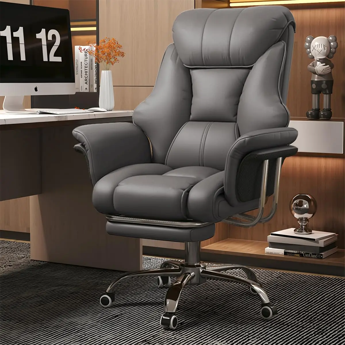 

550 Lbs Wide Leather Executive Chair With Footrest, Adjustable Height, Gaming Office Chair, Customized