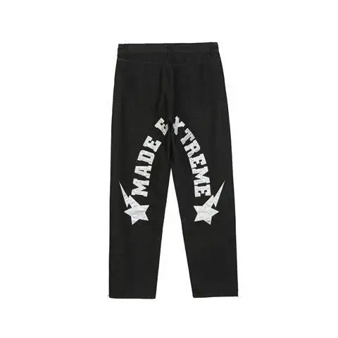 New original hip-hop street lightning pentagram patch jeans loose casual pants wide leg hiphop jeans trendy pants y2k