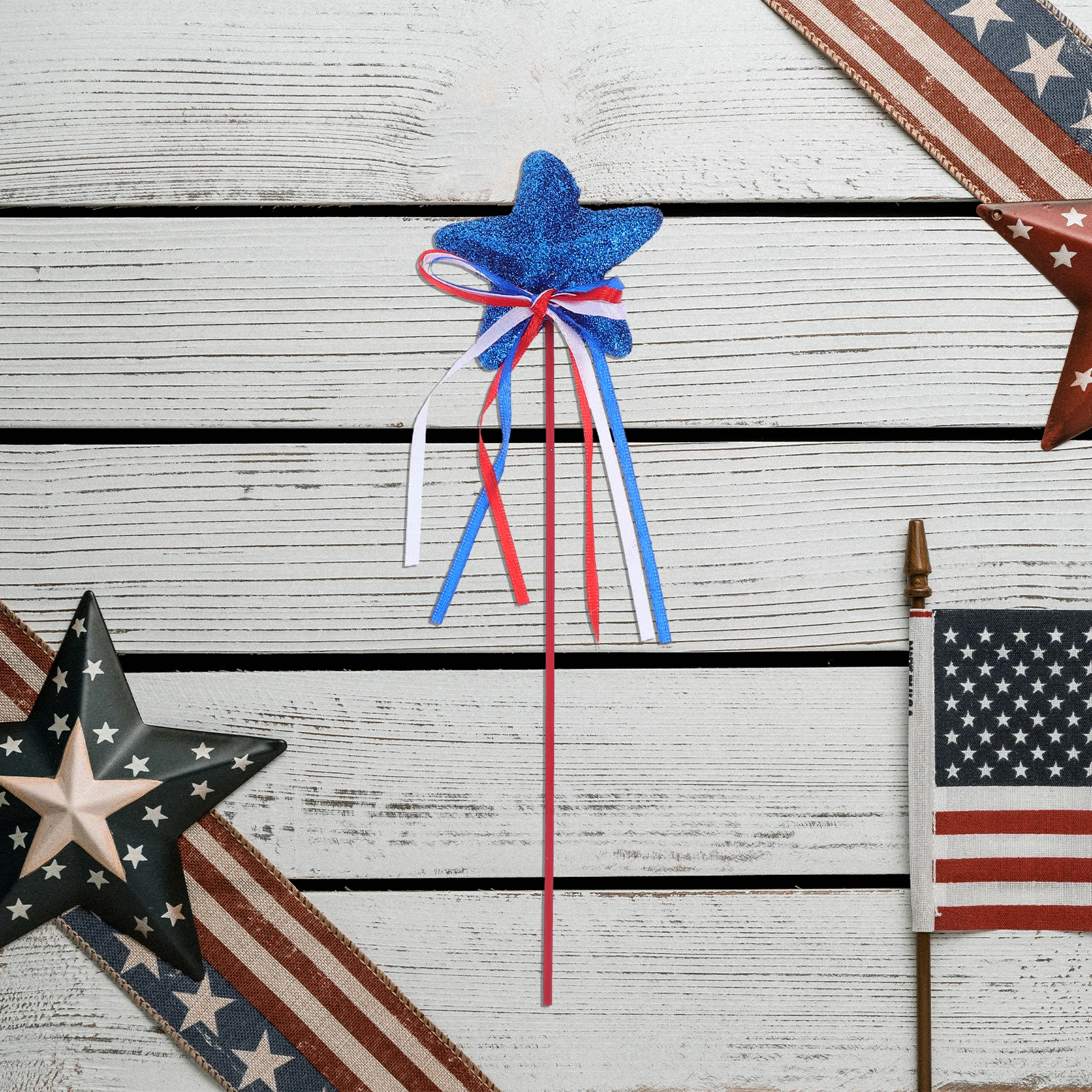 

6 Pcs Independence Day Star Staff Ornaments Ribbon Glitter Streamers Wooden Fairy Sticks Decorations Wands Party Favors