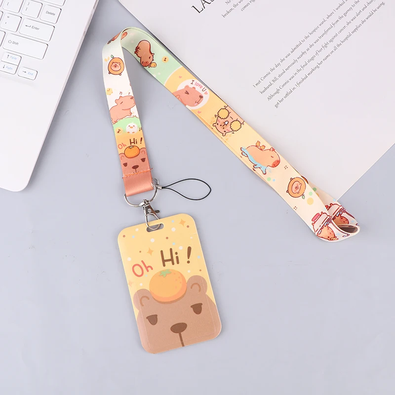 Capybara Lanyard Credit Card ID Badge Holder Key Ring Bag Card Cover Keychain Fashion Phone Charm Accessories