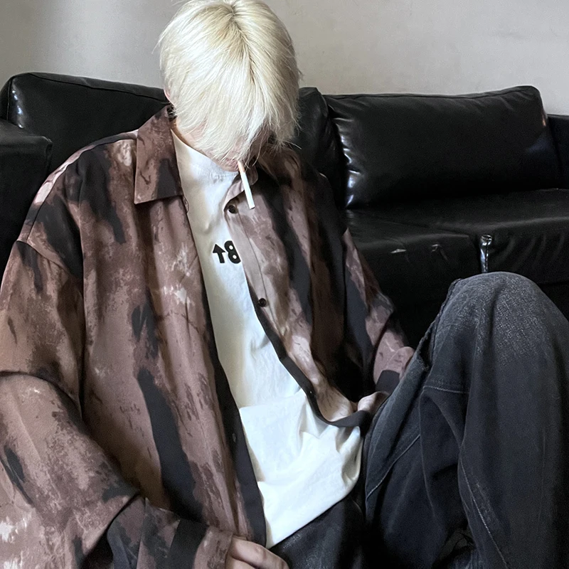 

Мужские брюки American Sle irt Tie Dye Ink Design Loose Fit Long Sve Autumn Faion Youthful ulari No Iron Treaent