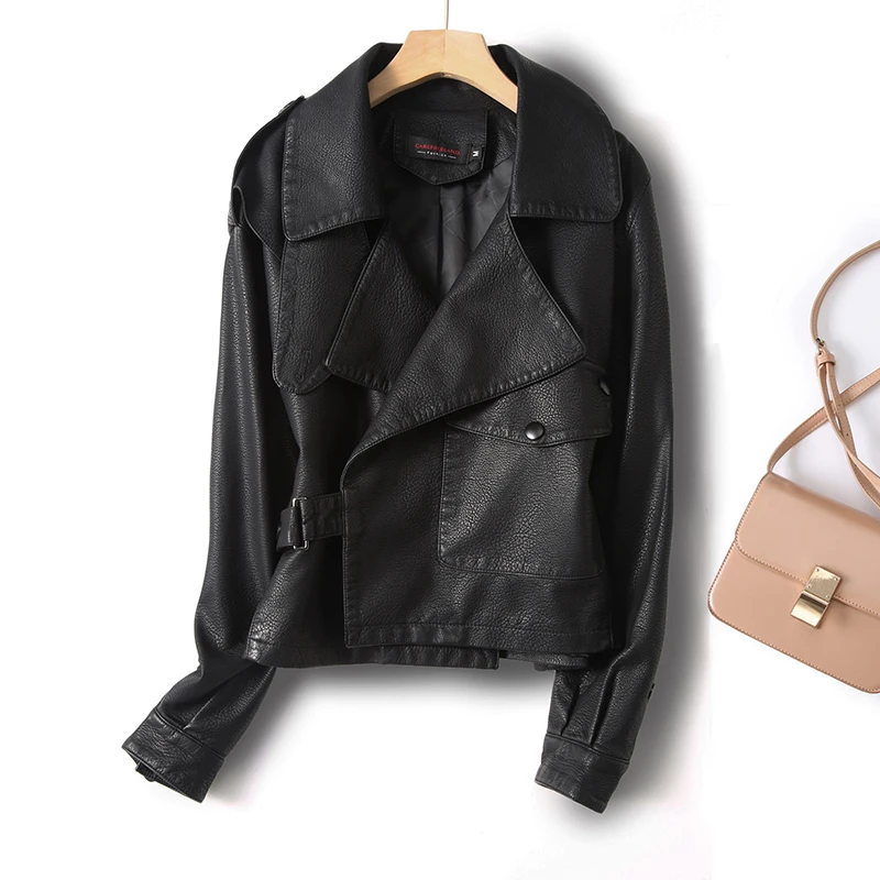   Giacca in Vera Pelle Ning per Donna, Modello Primavera-Autunno 2025, Stile Trendy e Snellente in Pelle di Pecora