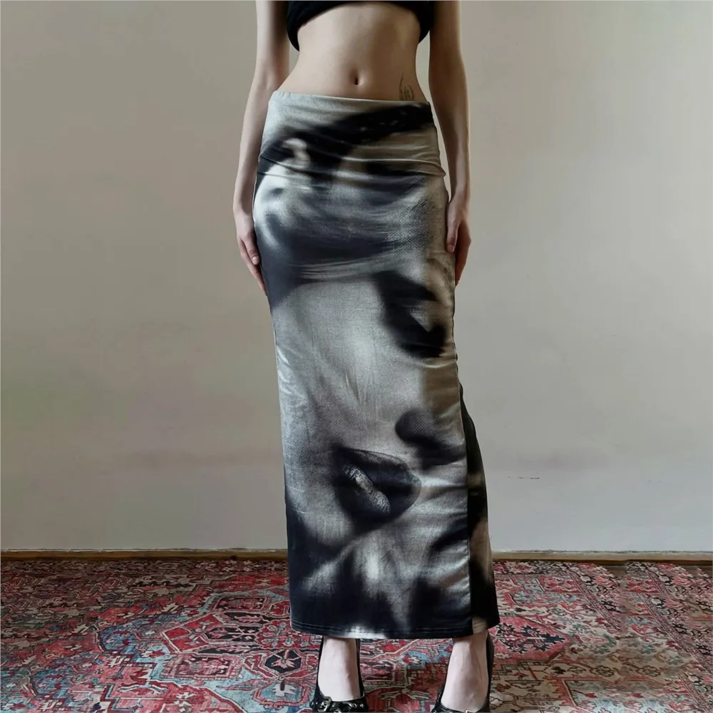 Abbigliamento da donna Elegante gonna lunga stampata Pacchetto anca Vita bassa Slim Sera Temperamento festa Tutto-fiammifero Stile semplice Alla moda