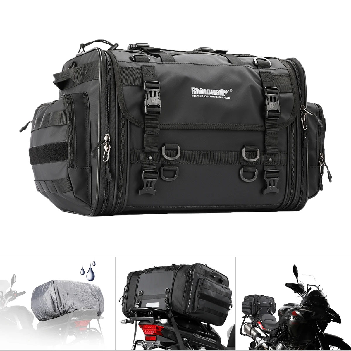 Motorcycle Rear Seat Bag Travel Luggage Waterproof 20L-60L Expandable Motor Tail/Trunk/Rack Bag For Most Motorcycle