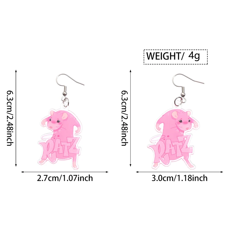 Pink Mouse Ratz Ear Pendants Cartoon Cute Rat Earring Fashion Trendy Ear Accessories Drop Earrings Jewelry Gift for Friends