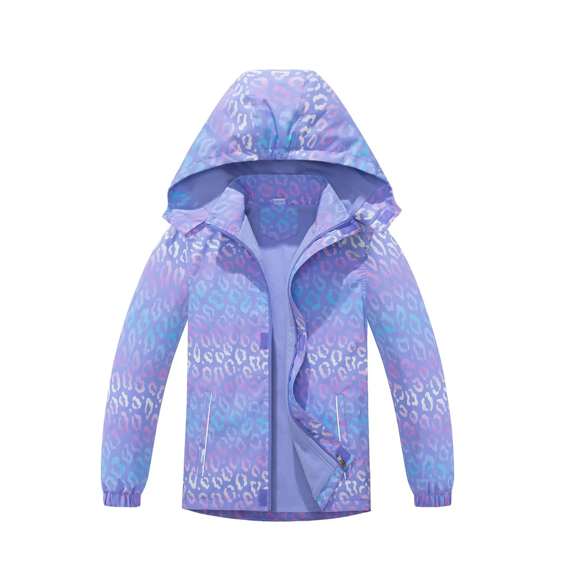 

Girls Waterproof Gradient Lavender Detachable Hood Zip Fleece Lined Hiking Jacket Kids Track Coat Child Work Windbreaker 3-12Yrs