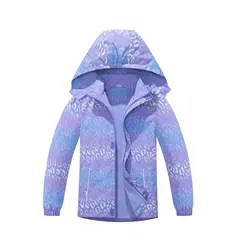 Girls Waterproof Gradient Lavender Detachable Hood Zip Fleece Lined Hiking Jacket Kids Track Coat Child Work Windbreaker 3-12Yrs