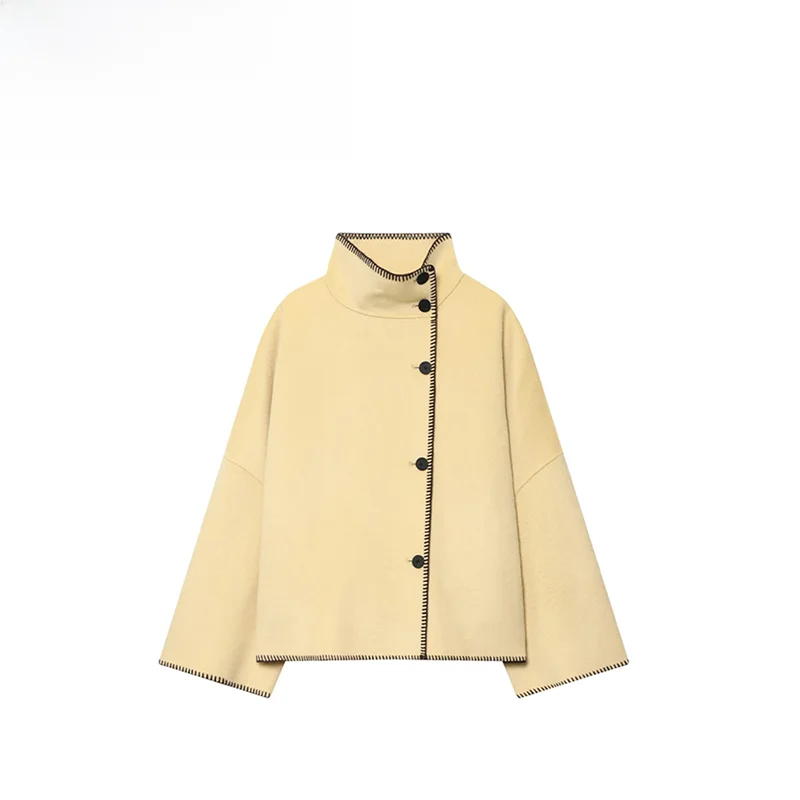 

Faionable High Collar Long Sve Outerwear for Women Autumn New Sle European Sle Stand Fit Polyester Fabric Ladies ...