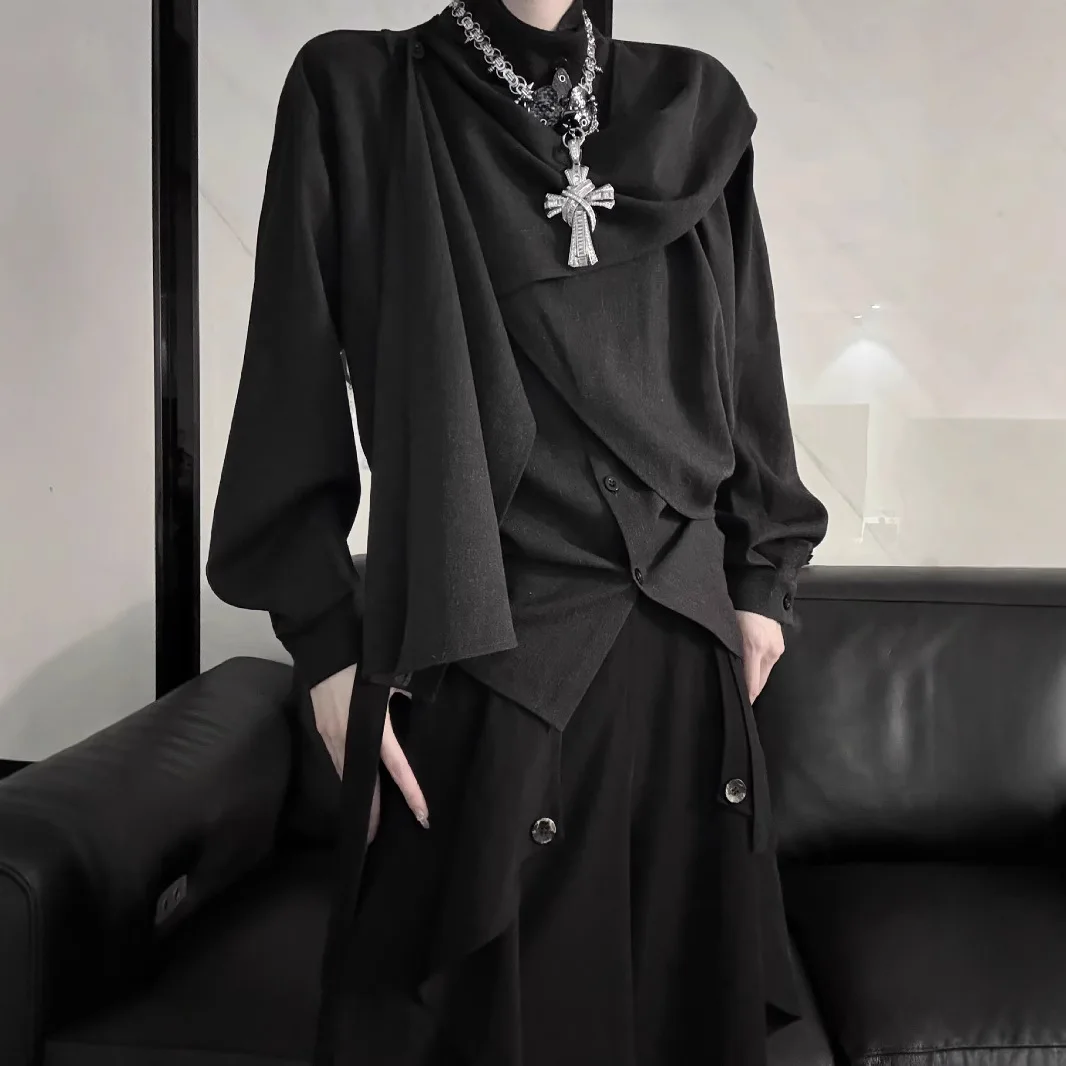 Retro Village Clothes Irregular Stitching Design Shirt Long Sleeve Splicing 2