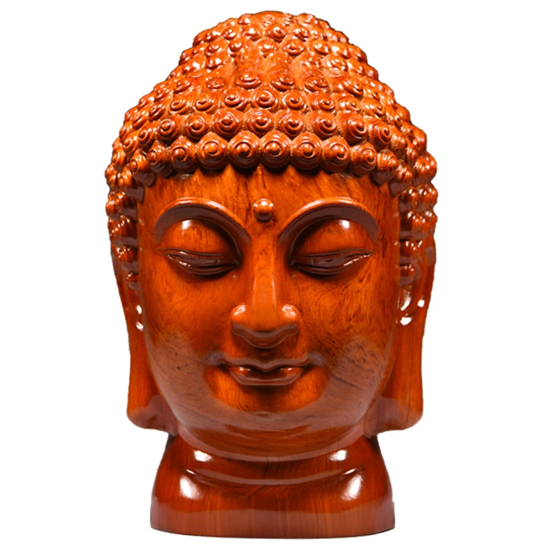 Huali wood carving large compassion Buddha head solid wood Buddha statue Zen ornament porch corridor decoration opening gift