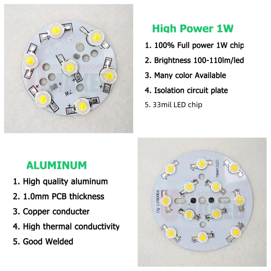 1/3/5/7/9/12/15/18W LED Star HIGH POWER with Aluminum Base Plate Radiator, LED Board Panel Circular diy lamp lighting board SMD