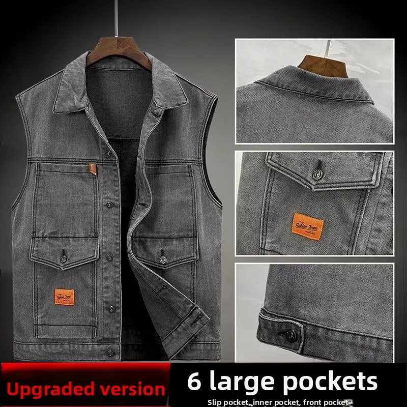 

Новинка 2024, мужской джинсовый жилет Svel Jaet, свободная одежда с несколькими карманами в стиле ретро, рабочая одежда Jaet, повседневная мода на четыре сезона