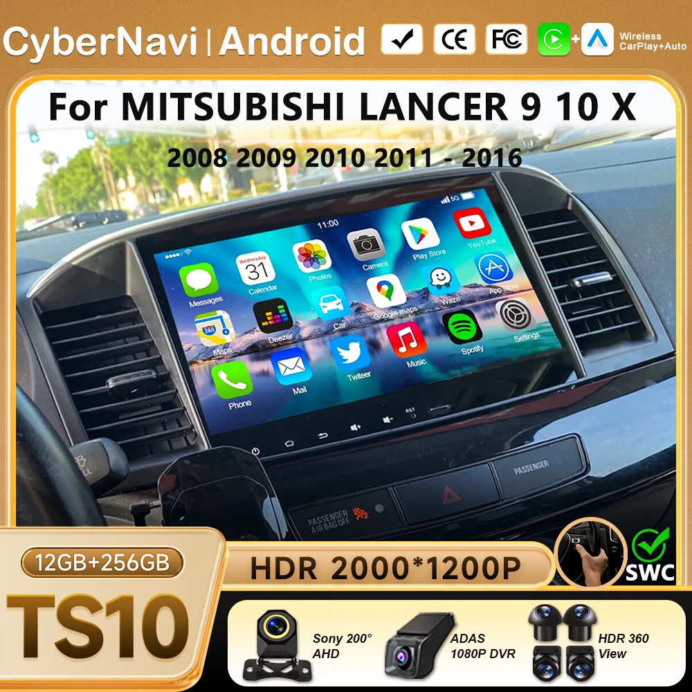 

Car Radio Android 16 For MITSUBISHI LANCER 9 10 X 2008 2009 2010 2011 - 2016 Stereo Audio GPS Player Carplay Auto Scree 4G WIFI