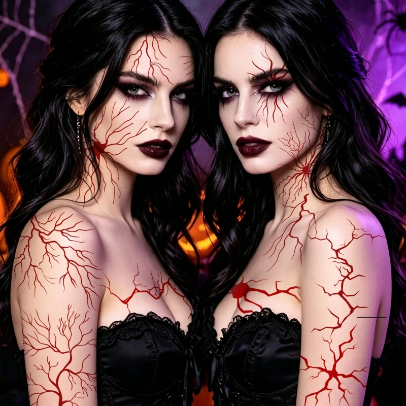 New Halloween Realistic Red Blood Vein Temporary Tattoos Crack Scar Nerve Vessel Tattoo Stickers Cosplay Party Face Body Decals