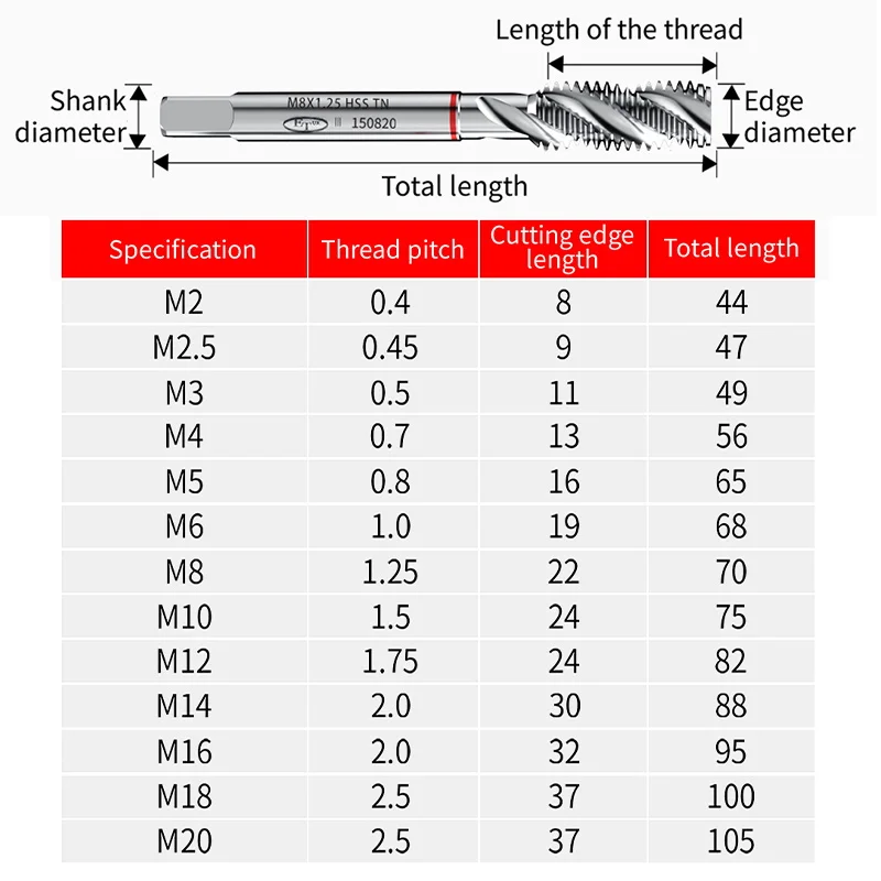 Spiral Flute Screw Tap Made of M35 Cobalt Alloy, Machine Tap Bit for Stainless Steel Workpiece Blind Hole Threading Operation