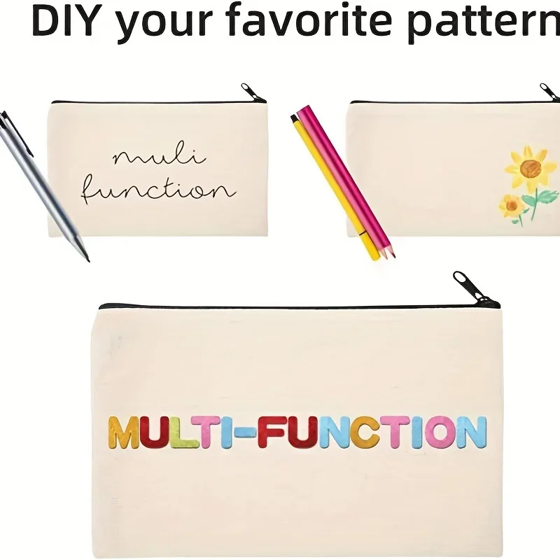 10 Pieces Blank Canvas Zipper Pencil Case Bulk Makeup Bags Stationery Boxes DIY Crafts Pencil Bag Office & Study Supplies