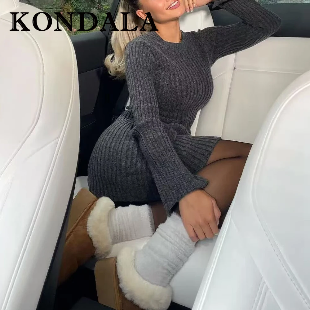 

KONDALA однотонное винтажное вязаное зимнее платье 2025 года, модное платье-футляр с длинными рукавами, Mujer, Vestido, пуловер, мини-платье для ночной вечеринки для взрослых