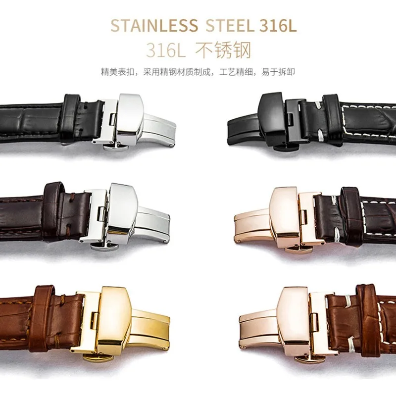 Genuine Leather Strap With Box Watch Band Butterfly Clasp Bracelet 14/16mm 18mm 20mm 21mm 22mm 24mm Wrist Band Watch Accessories