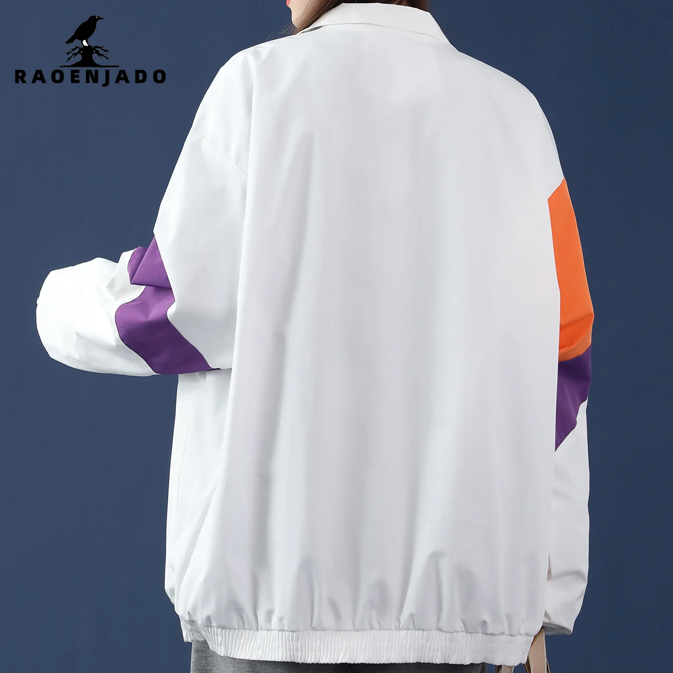 Women's Stand-up Collar Zipper Jacket Spring&Autumn Loose-Fit Coat Casual Patchwork Color-Block Breathable Mesh Lining Outerwear