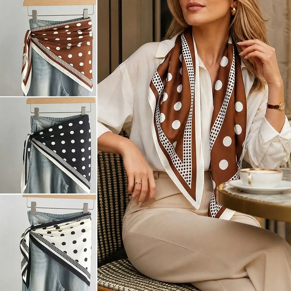 New Multi-functional Polka Dot Triangle Scarf Matching Pants Silk Satin Waist Belt Women's Necktie