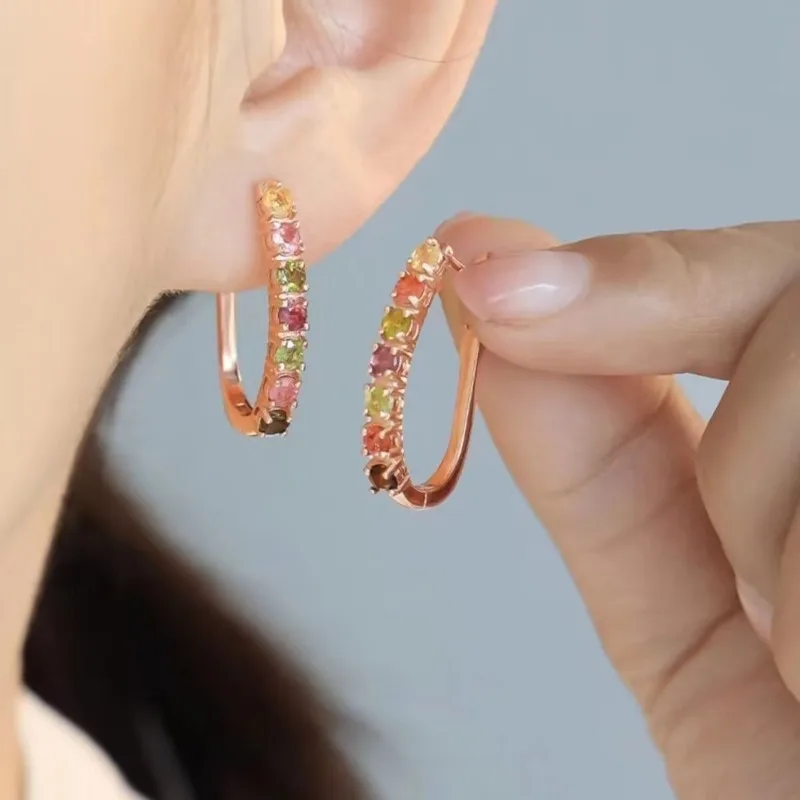 

Light Luxury Simple High quality Sweet hoop Earings Classic refreshing Colored Crystal earrings for women New in Jewelry Gifts