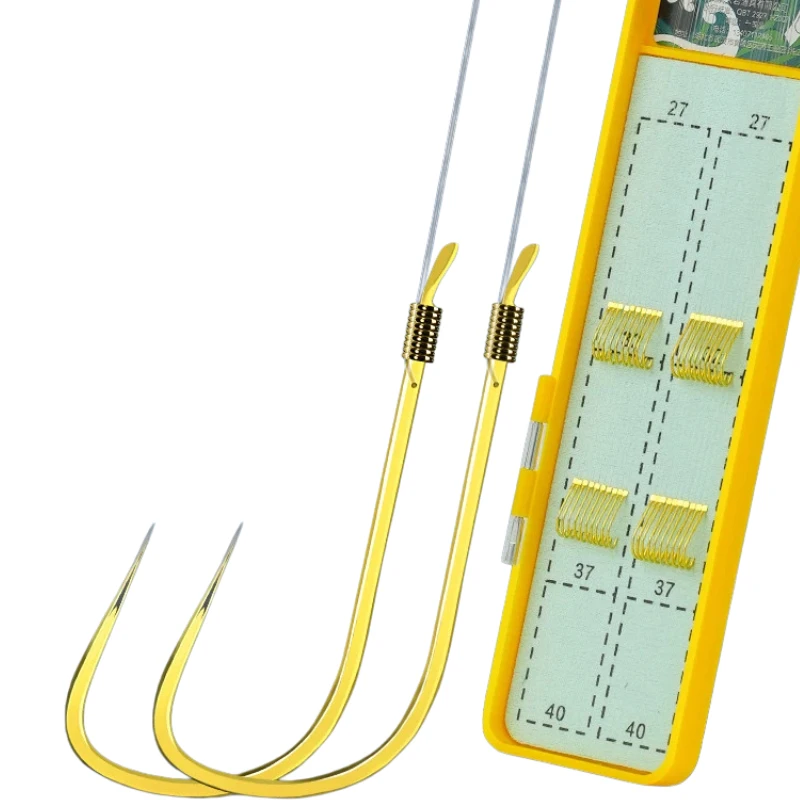 

Ready Tied High Carbon Steel Non-barb Golden Sleeve Hooks Freshwater Wild Small Crucian Sub Line Carp Double Hooks Fishing Hook