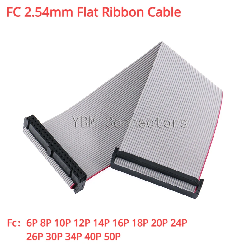 1Pcs 2.54mm FC 6/8/10/12/14/16/18/20/24/26/30/34/40/44/50 Pin Gray Flat Ribbon Cable Connector 10-100cm For DC3 IDC Box Header