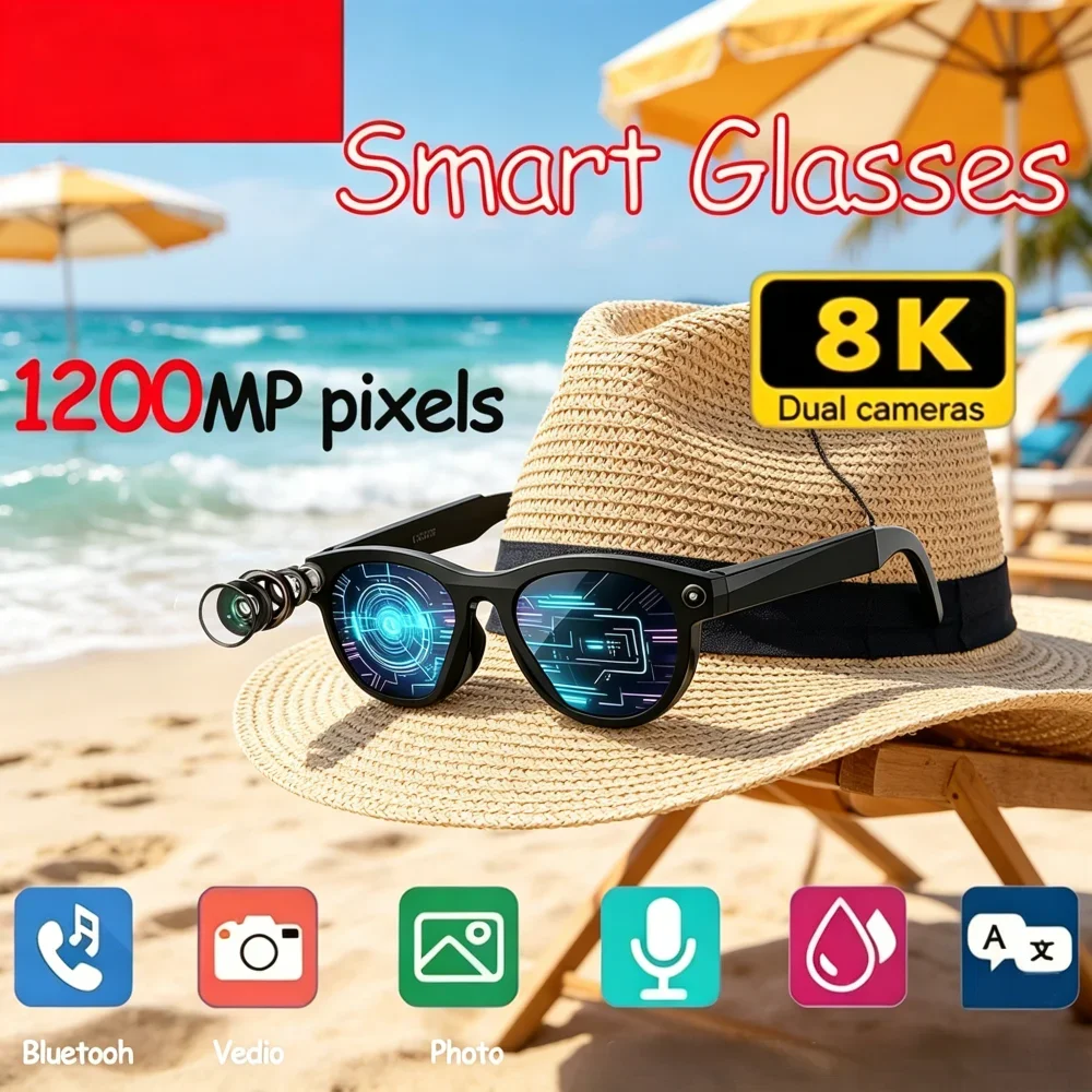 

New 8K HD AI Smart Glasses, Color Changing Lenses, Built-in Camera, Real-Time Translation, Bluetooth Call, Voice Assistant