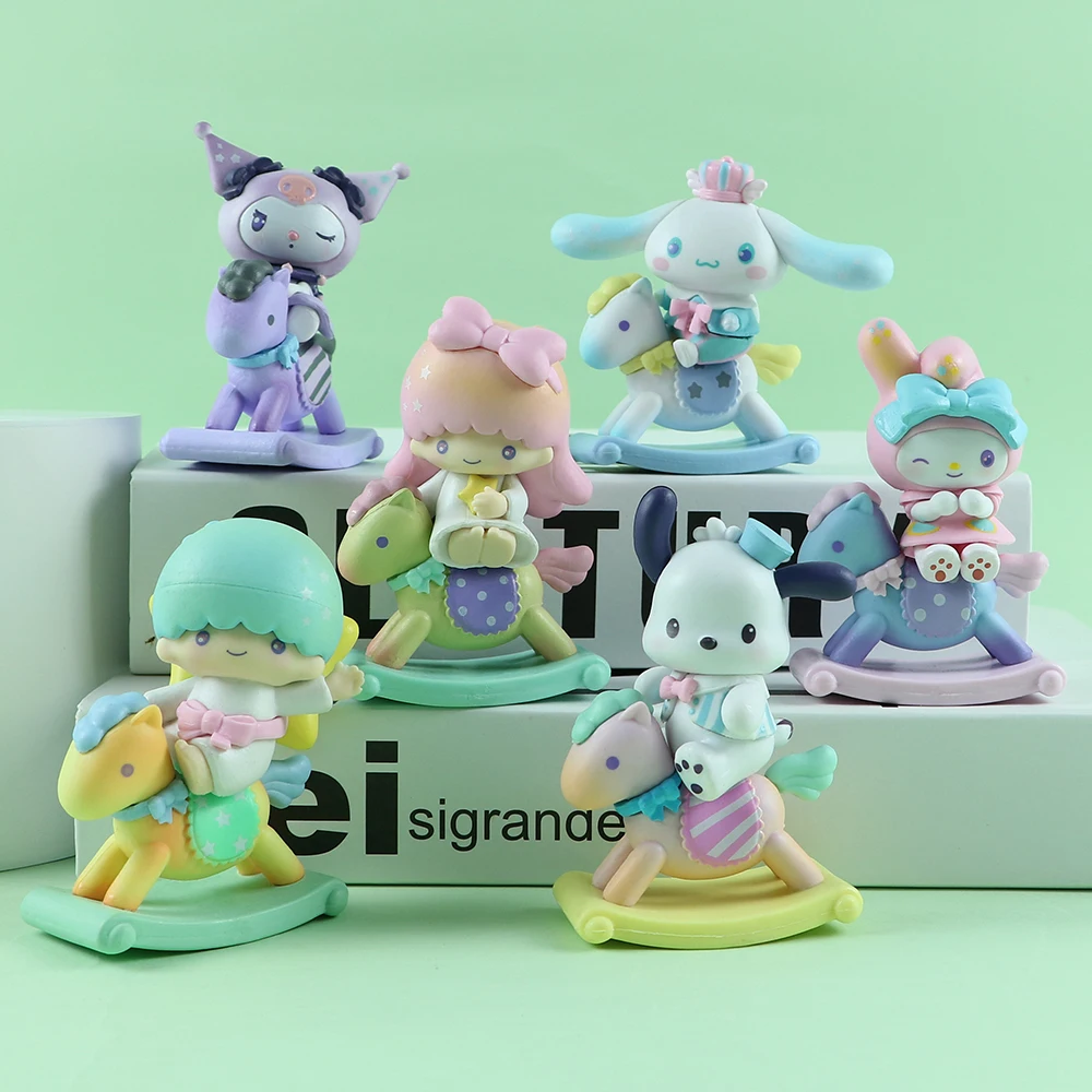 Sanrio Blind Box Characters Childishness Rocking Horse Figurine Melody Kuromi Pochacco Cinnamoroll Action Figure Gift Toys