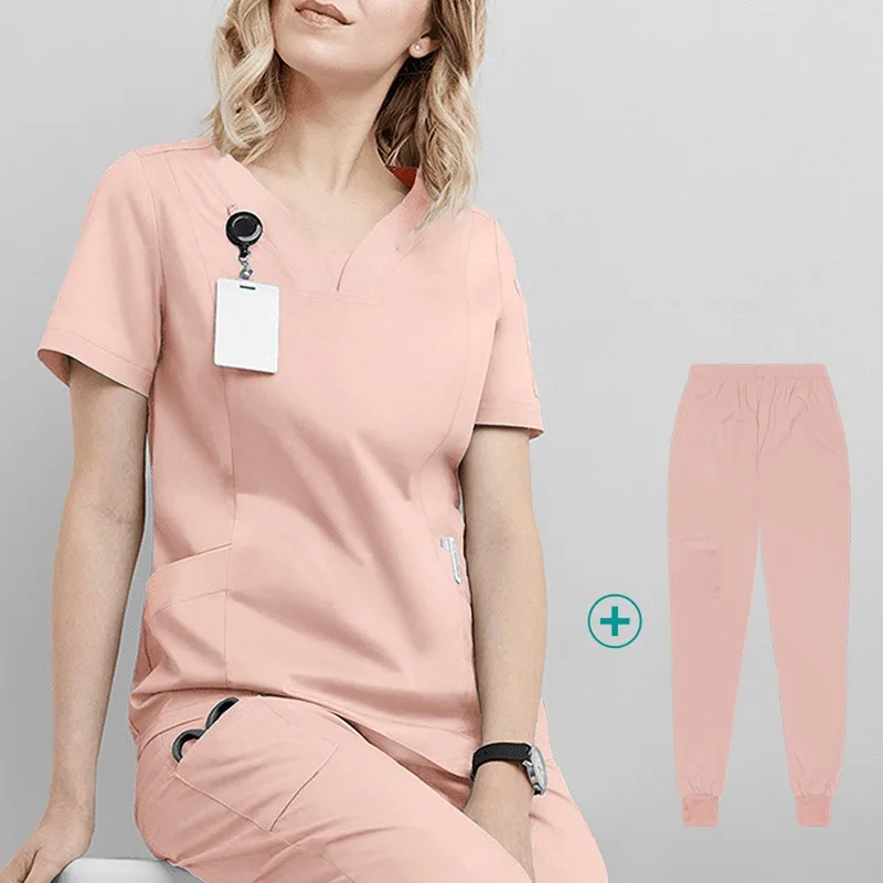 New Arrival Hospital Doctor Uniforms STRECH Women Nurse Scrub Set Jewel Collar Surgeon Workwear Beauty Spa Salon Outfit LWM006