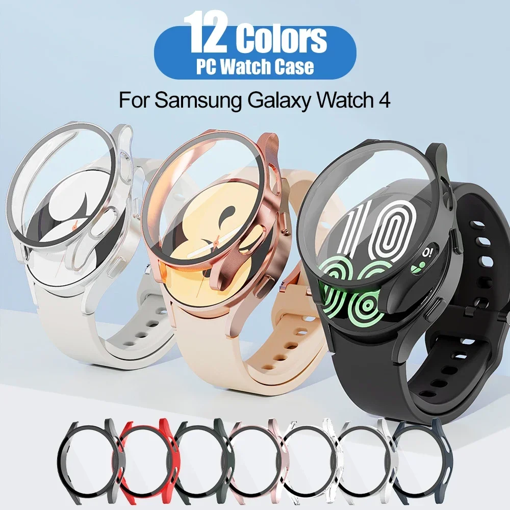 

Стекло + чехол для Samsung Galaxy Watch 4 PC 40 мм 44 мм, чехол для часов, охватывающий противоударный бампер + защитные аксессуары для экрана