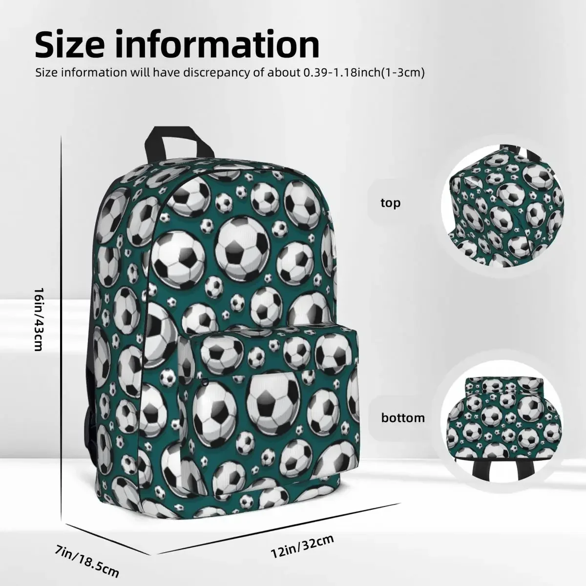 Soccer Ball Balls Pattern Blue Football Sport Sports Backpacks Bookbag Students School Bag Cartoon Laptop Rucksack Shoulder Bag