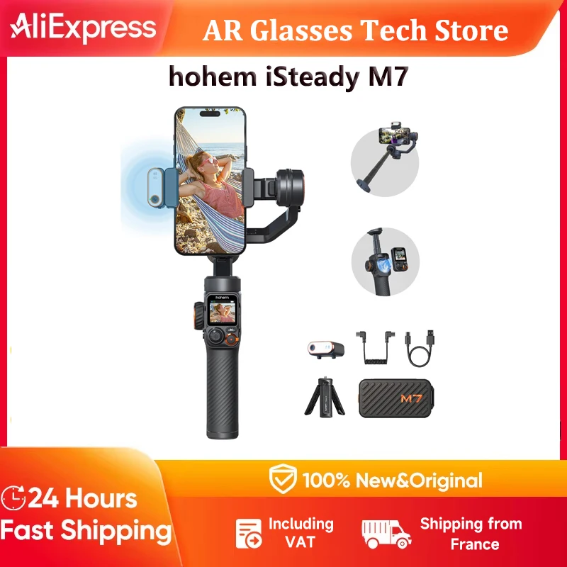 Hohem iSteady M7 Estabilizador para Teléfono Inteligente con Rastreador Magnético, Luz de Relleno AI CCT/RGB, Gimbal para iPhone y Android